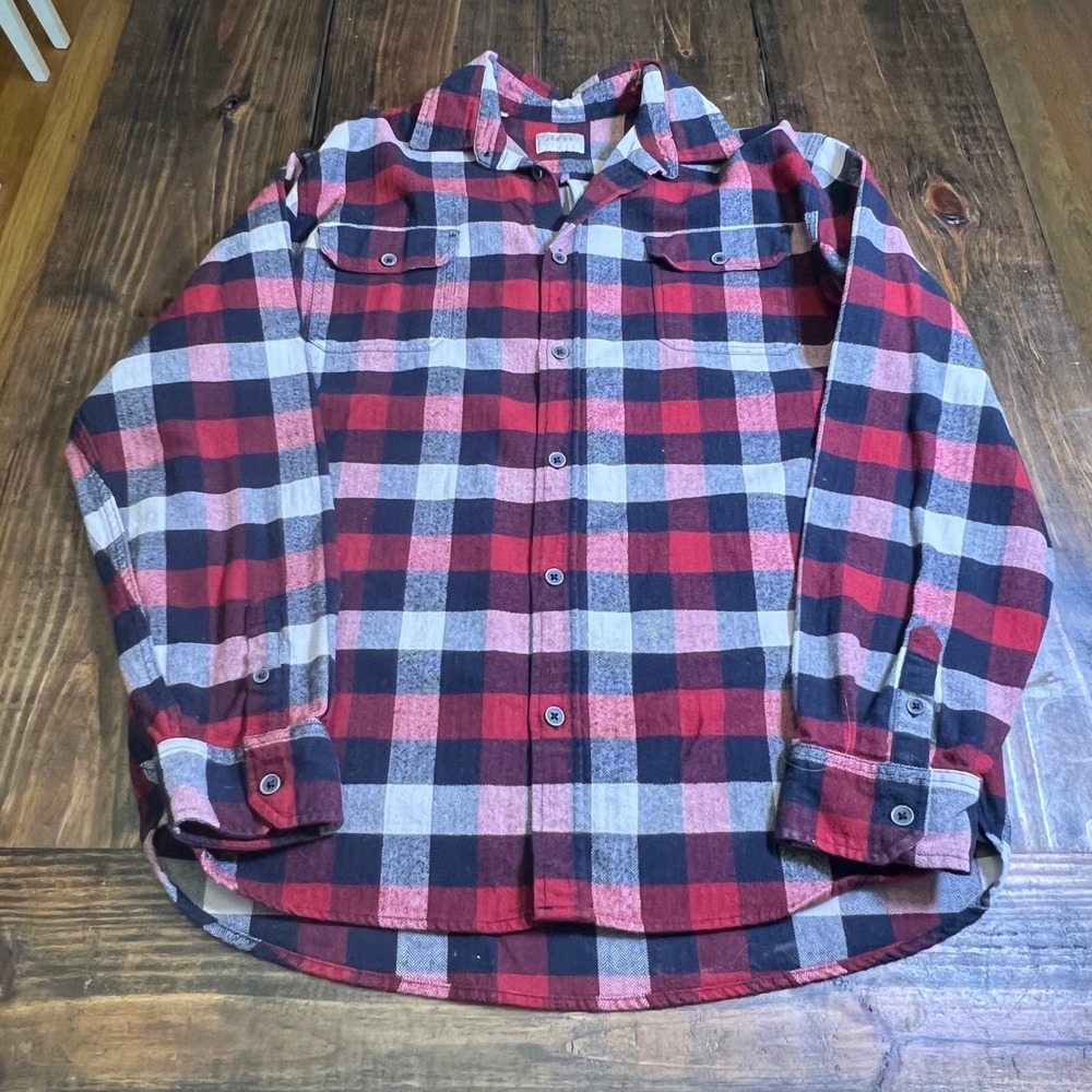 Jachs NY Mens Red Grey Herringbone Plaid Flannel Button Down Shirt XL western